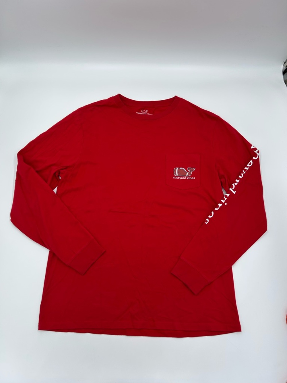 Vineyard Vines Red Long-Sleeve Pocket Tee with Sleeve Logo Back Emblem M